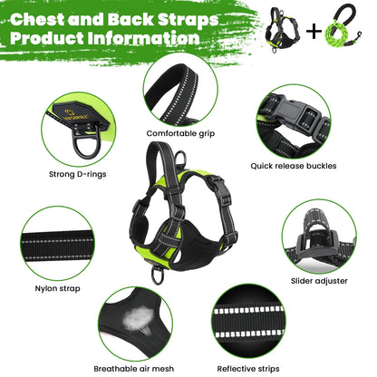 Dog Harness and Leash Set, No Pull Vest Harness, Reflective Adjustable Soft Padded Pet Harness with Handle for Small to Large Dogs