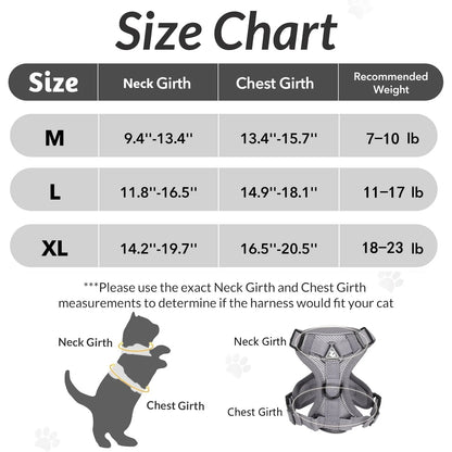 Cat Harness and Leash Set for Walking, Escape Proof Soft Adjustable Vest Harnesses with Reflective Strips for Cat and Puppy, Gray, M