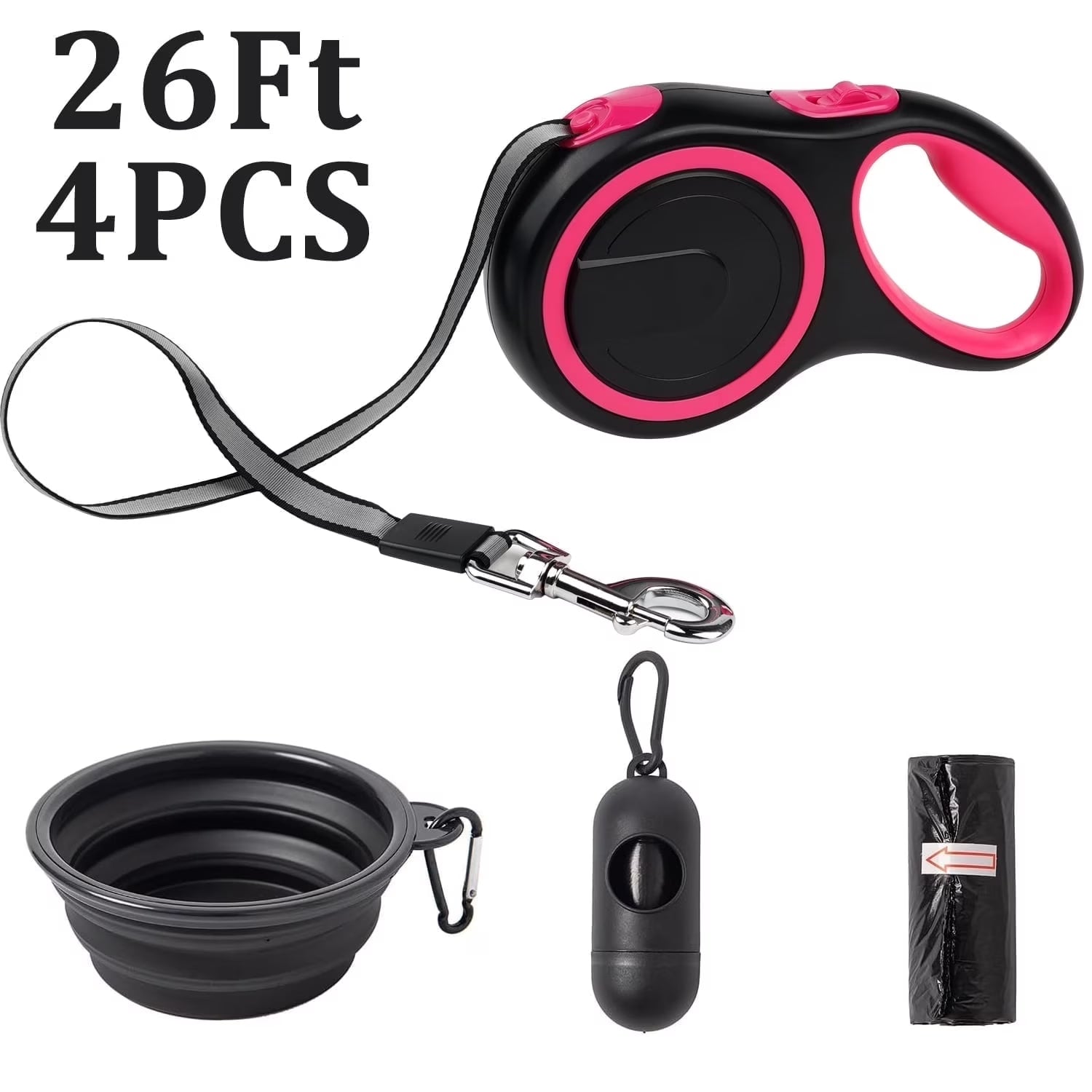 4 Pack Retractable Dog Leash,26Ft Dog Leash for Small Medium Large Dogs up to 110Lbs,360° Tangle-Free Reflective Nylon Tape,Adjustable Length,With Anti-Slip Handle,One-Handed Brake,Pause,Lock