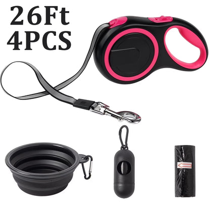 4 Pack Retractable Dog Leash,26Ft Dog Leash for Small Medium Large Dogs up to 110Lbs,360° Tangle-Free Reflective Nylon Tape,Adjustable Length,With Anti-Slip Handle,One-Handed Brake,Pause,Lock
