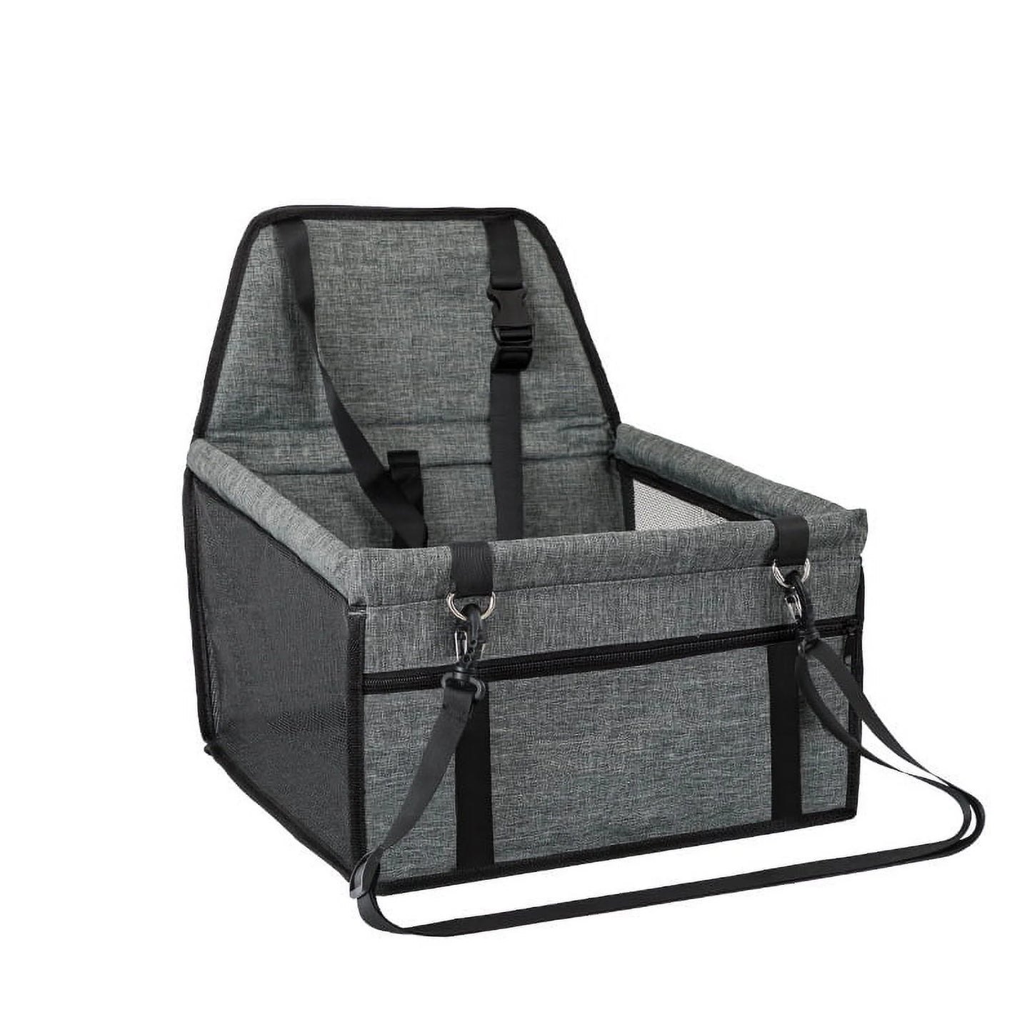 Pet Dog Cat Car Seat Booster for Small & Medium Pets, Portable Breathable Foldable Pet Carrier Seat Safety Anti-Collapse for Travel with Seat Belt, Dark Gray