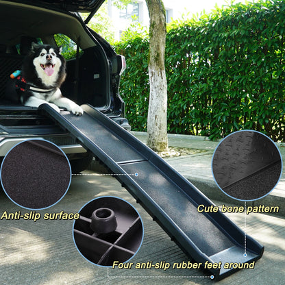 62" Bi-Fold Portable Dog Ramp for Large Pet Trunk Back Seat Ladder Step Car SUV