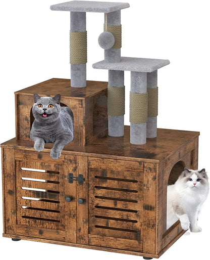 Rustic Brown 2-Level 429" Cat Tree with Scratching Posts, Brown