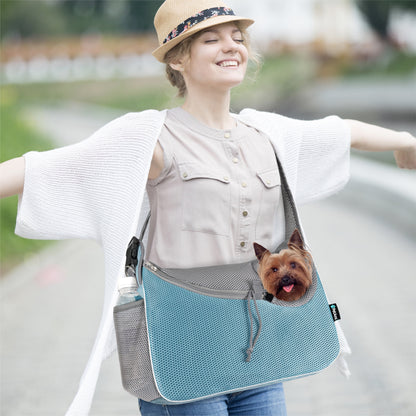 Small Dog Sling Carrier, Soft-Sided Crossbody Puppy Carrying Purse Bag, Adjustable Sling Pet Pouch to Wear Medium Dog Cat Travel, Dog Bag for Traveling, Breathable, Poop Bag Dispenser, Blue