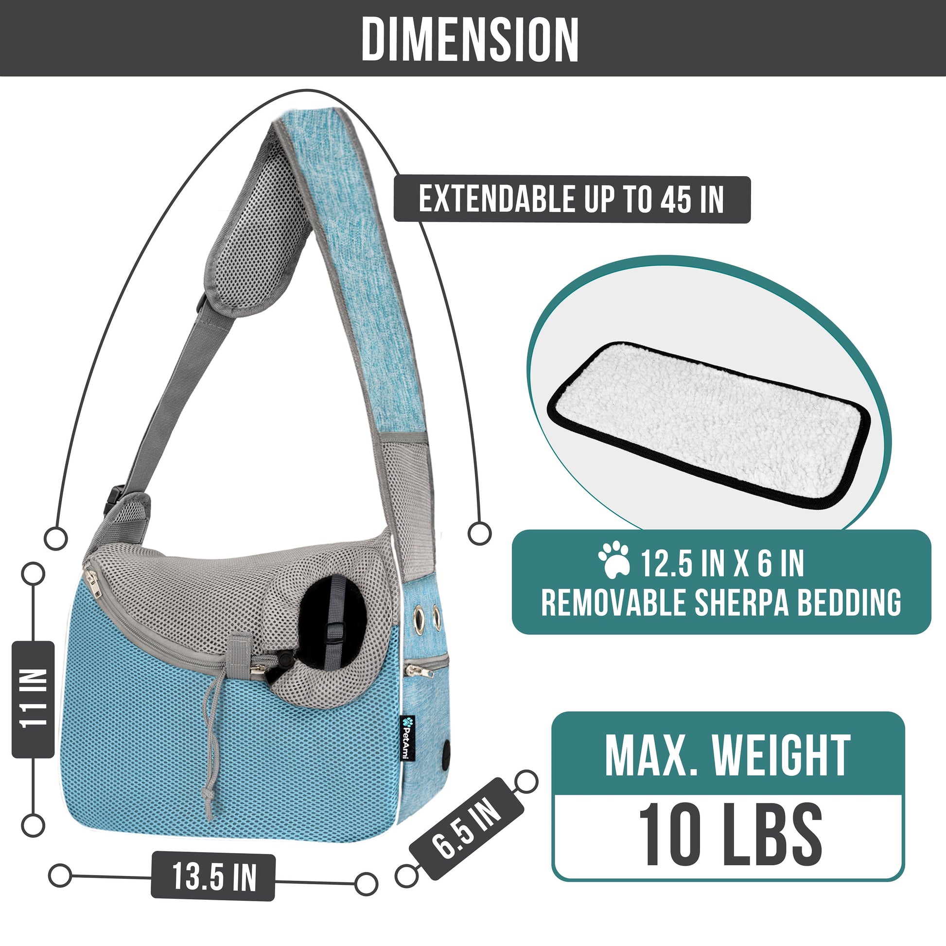 Small Dog Sling Carrier, Soft-Sided Crossbody Puppy Carrying Purse Bag, Adjustable Sling Pet Pouch to Wear Medium Dog Cat Travel, Dog Bag for Traveling, Breathable, Poop Bag Dispenser, Blue