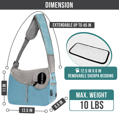 Small Dog Sling Carrier, Soft-Sided Crossbody Puppy Carrying Purse Bag, Adjustable Sling Pet Pouch to Wear Medium Dog Cat Travel, Dog Bag for Traveling, Breathable, Poop Bag Dispenser, Blue