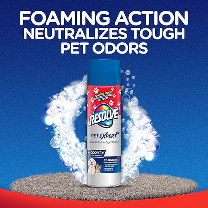 Pet High Traffic Carpet Stain Cleaner Solution and Odor Remover Foam, 22Oz