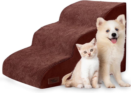 Dog Ramp for Couch or Bed, 3-Step Dog Stairs & Steps for Small Dogs and Old Cats, Soft and Non-Slip Pet Steps, Suitable for Short-Legged Dogs, Injured Pets