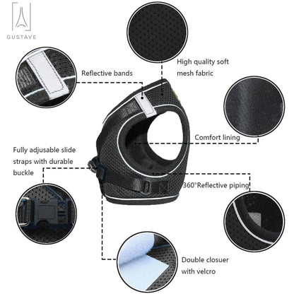 Soft Mesh Pet Dog Harness and Leash Set, No-Pull Pet Harness Adjustable Reflective Breathable Mesh for Small Medium Dogs and Cats (Black, Size S)