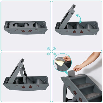 Pet Dog Foldable Stairs 4 Steps for High Bed with Non-Slip Pad for Indoor Outdoor