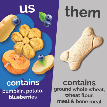 Crunchy Baked Dog Treats, Pumpkin & Blueberry Flavor, 7 Oz Bag