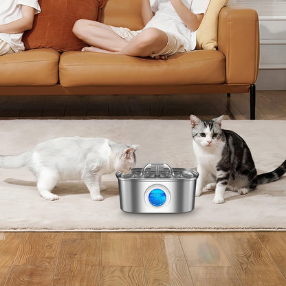 Cat Water Fountain Stainless Steel,  108Oz/3.2L Pet Fountain with Water Level Window, Dog Water Dispenser Drinking Fountain with 4 Replacement Filters for Cats, Dogs