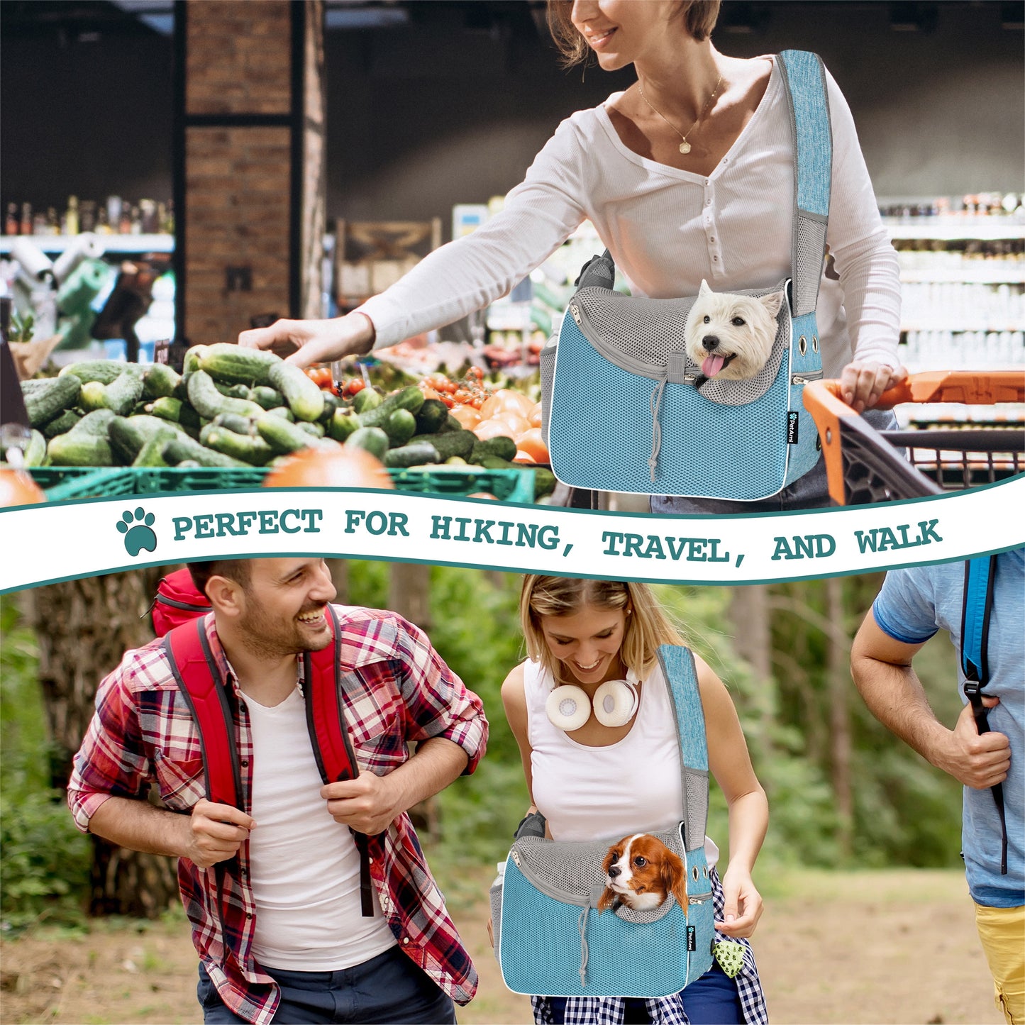 Small Dog Sling Carrier, Soft-Sided Crossbody Puppy Carrying Purse Bag, Adjustable Sling Pet Pouch to Wear Medium Dog Cat Travel, Dog Bag for Traveling, Breathable, Poop Bag Dispenser, Blue