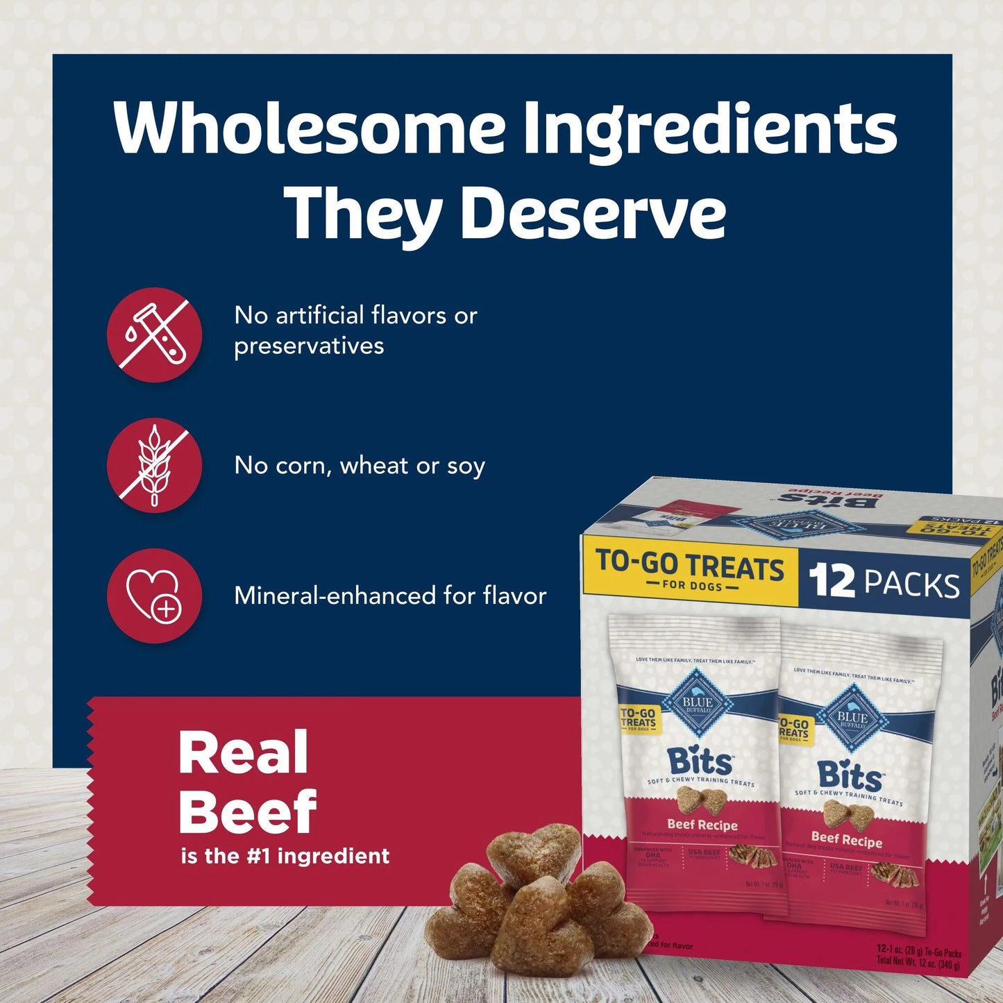 Bits Natural Soft Moist to Go Dog Training Treats Beef Recipe Bags