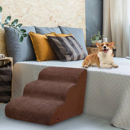 Dog Ramp for Couch or Bed, 3-Step Dog Stairs & Steps for Small Dogs and Old Cats, Soft and Non-Slip Pet Steps, Suitable for Short-Legged Dogs, Injured Pets