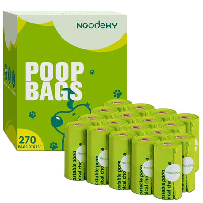 Dog Poop Bags, Certified Composting Doggy Waste Bags, Leak-Proof Scented Puppy Litter Bags, 18 Rolls, 270 Bags(9''X13'')