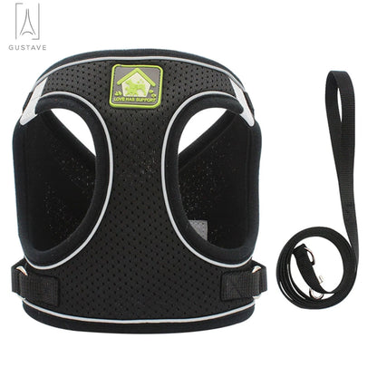 Soft Mesh Pet Dog Harness and Leash Set, No-Pull Pet Harness Adjustable Reflective Breathable Mesh for Small Medium Dogs and Cats (Black, Size S)