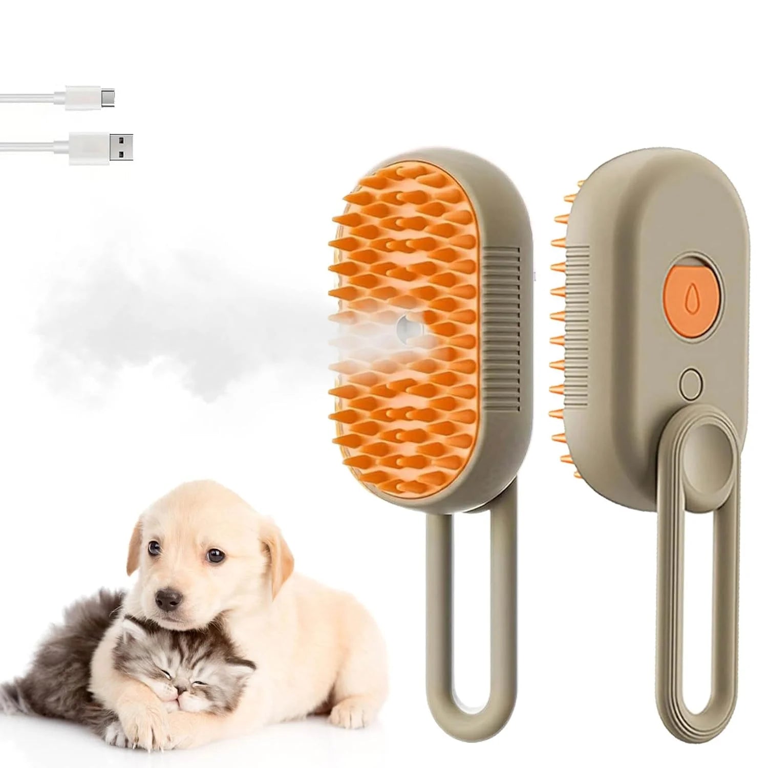 Defur Comb for Cats, 2024 New 3-In-1 Cat Steam Brush for Massaging and Cleaning Shedding Pets,  Defur Comb for Long and Short Hair Cats and Dogs Grooming Tool (White)
