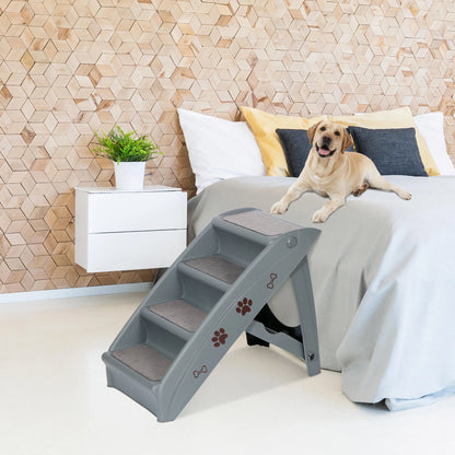 Pet Dog Foldable Stairs 4 Steps for High Bed with Non-Slip Pad for Indoor Outdoor
