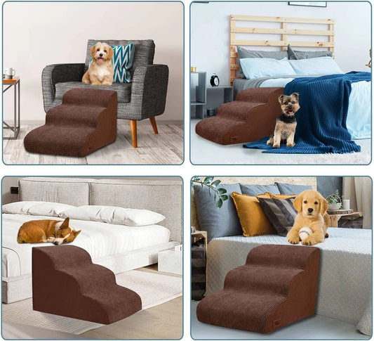 Dog Ramp for Couch or Bed, 3-Step Dog Stairs & Steps for Small Dogs and Old Cats, Soft and Non-Slip Pet Steps, Suitable for Short-Legged Dogs, Injured Pets