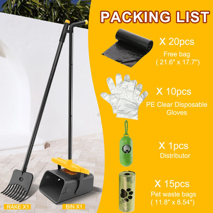 Pooper Scooper for Large Medium Small Dog, 46" Long Adjustable Portable Handle Dog Pooper Scooper Swivel Bin & Rake with 35 Waste Bag, Heavy Duty Poop Scooper for Yard