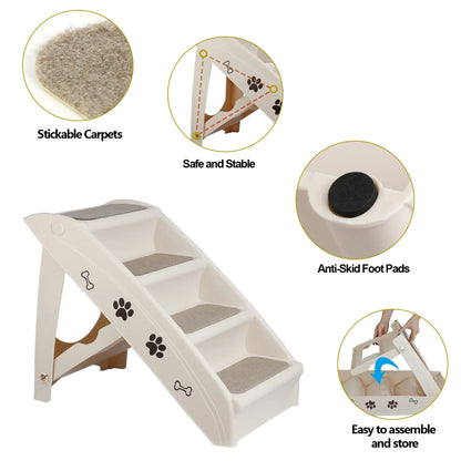 Pet Dog Foldable Stairs 4 Steps for High Bed for Small Dogs