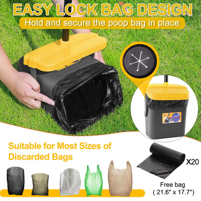 Pooper Scooper for Large Medium Small Dog, 46" Long Adjustable Portable Handle Dog Pooper Scooper Swivel Bin & Rake with 35 Waste Bag, Heavy Duty Poop Scooper for Yard